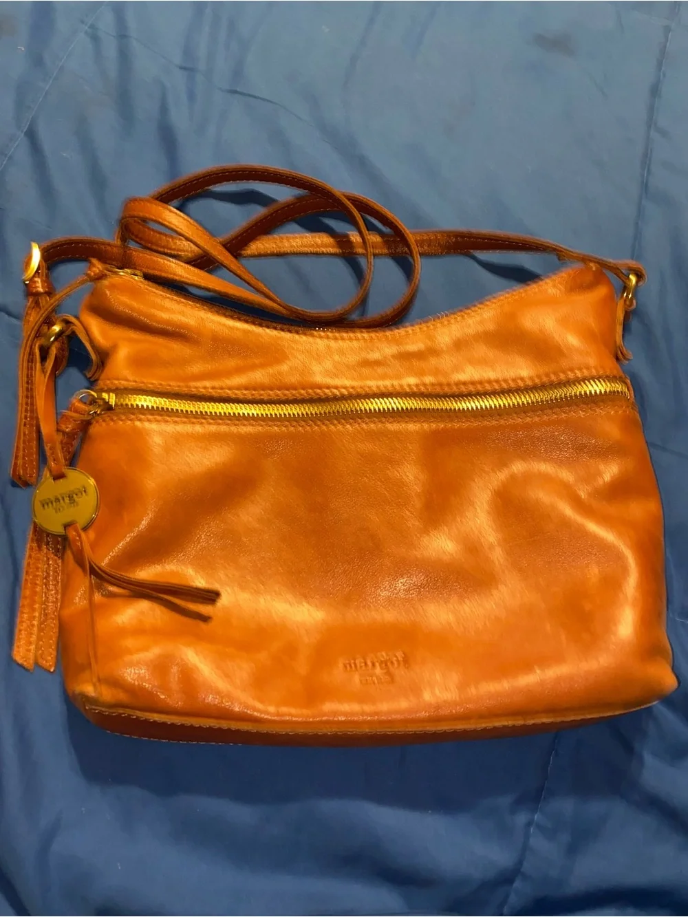 margot Cognac Leather Crossbody Bag with Gold Hardware